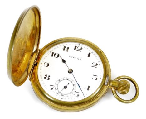 A 20thC gold plated pocket watch, of circular form, partially engine turned with vacant cartouche and plain top, the 4cm diam