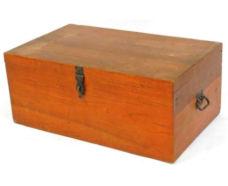 A 20thC tool chest, of rectangular form with iron carrying handles and an elaborate escutcheon, 36cm high, 85cm wide, 51cm de