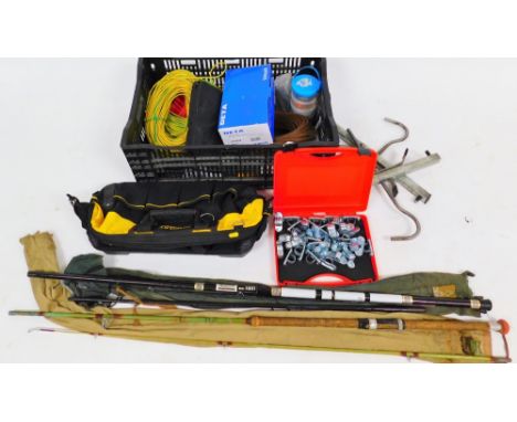 Various bygones, collectables, etc., wire, tools, fishing rods, Stanley Fatmax case, etc. (a quantity) 