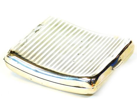 A George V silver cigarette case, partially engine turned with thumb mould opening and a strap interior, Birmingham 1923, 8cm