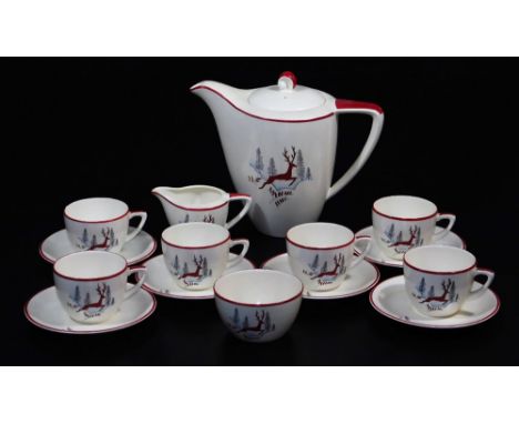 A Crown Devon fielding Stockholm pattern part coffee service, comprising coffee pot 20cm high, milk jug, sugar bowl, six cups