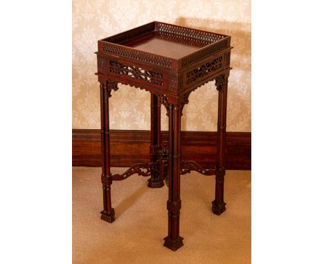 A square mahogany lamp table of Chinese Chippendale design, height 66cmNote: located at the vendor's property in South Derbys