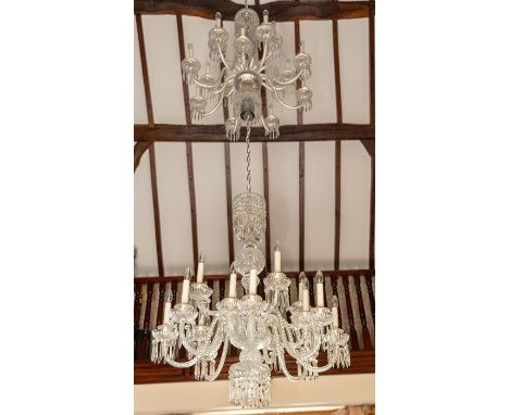 A pair of clear cut glass fourteen light pendant electroliers, with facet cut glass droppers, drop approximately 120cm (2)Not