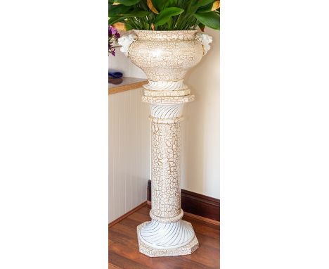 A ceramic jardiniere on stand, gilt decoration, height 130cmNote: located at the vendor's property in South Derbyshire.  Purc