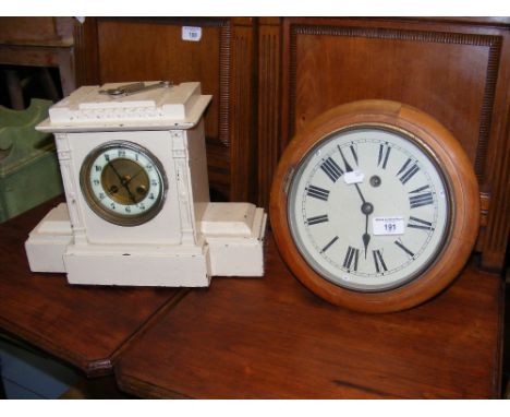 Small proportioned Victorian wall clock, together with a mantel clock for restoration