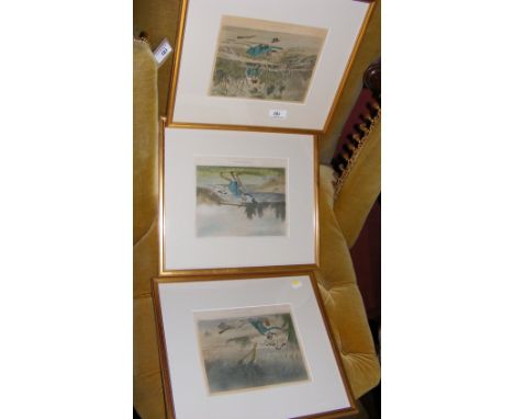 A set of three hunting prints "Within an Inch"