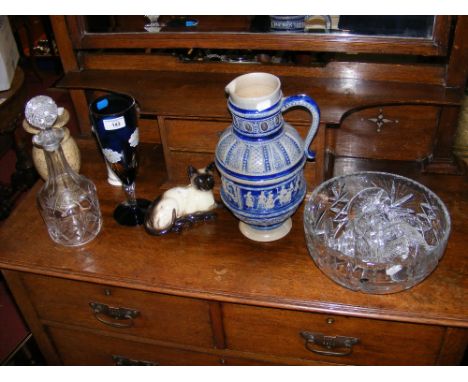 Beswick cat ornament, together with other ceramic and glassware