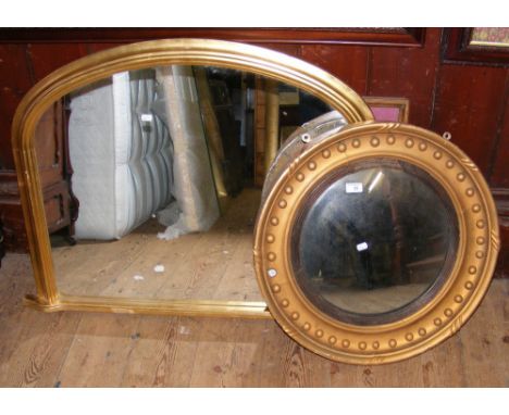 Convex wall mirror, together with a gilt over mantel