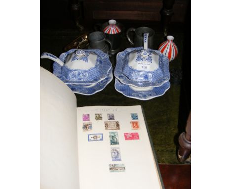 An album containing various collectable stamps from around the world, together with ceramic and metalware