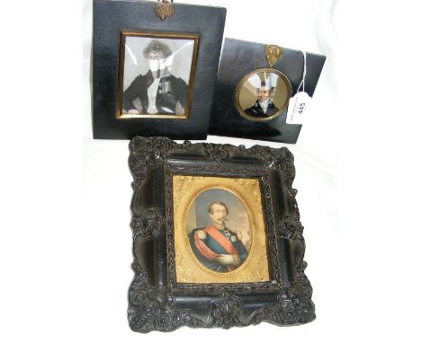 A fine miniature portrait on glass - Georgian gentleman, together with two others