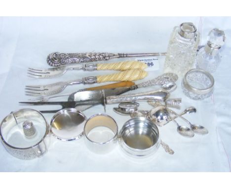 Silver cutlery, bangle, etc
