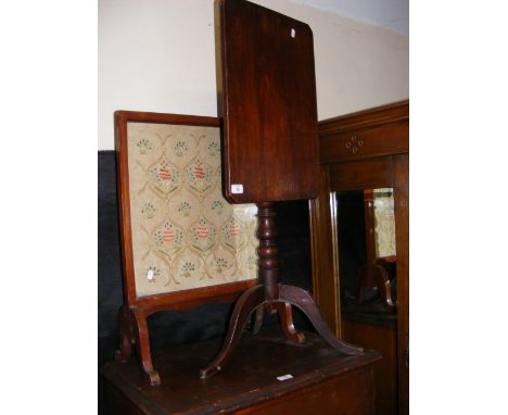 A 19th century tripod table, together with a fire screen