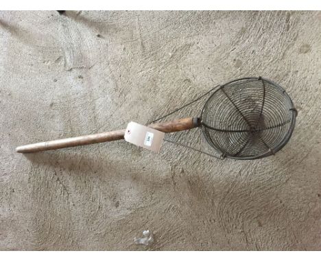 A Vintage metal and wooden long handled skimmer