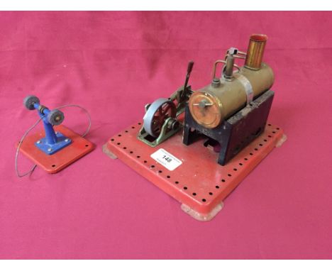 A Mamod model steam engine and a model grinding bench