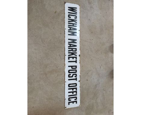 An enamel sign "Wickham Market Post Office", (approx. 24cm x 142cm)