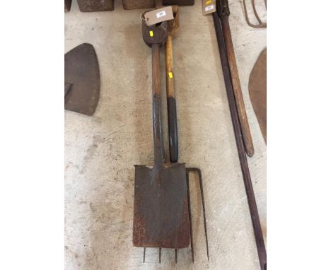 A Vintage garden spade and fork