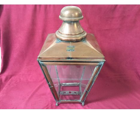 A Vintage copper and glass panelled street lamp by Foster & Pullen, Bradford