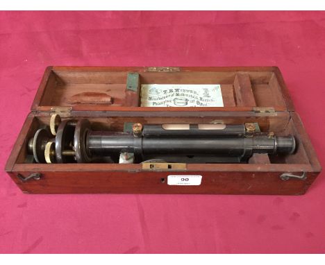 A theodolite in fitted mahogany case by T.B. Winter, "Manufacturer of Mathmatical, Nautical, Philosophical and Optical instru