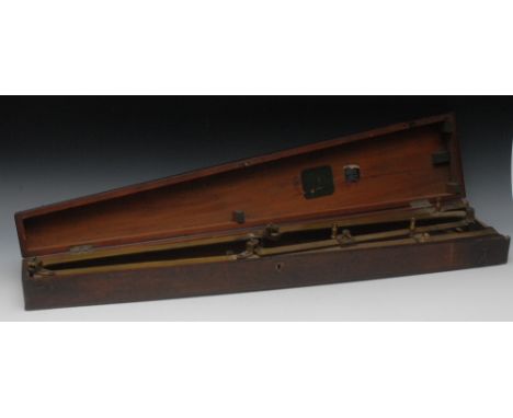 A late 19th century lacquered brass pantograph, by Chadburn Brothers,  Sheffield, ivory casters, 86.5cm long,  fitted mahogan
