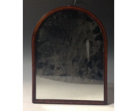 A George III rosewood arched rectangular gentleman's shaving mirror, outlined with boxwood stringing, brass suspension ring, 