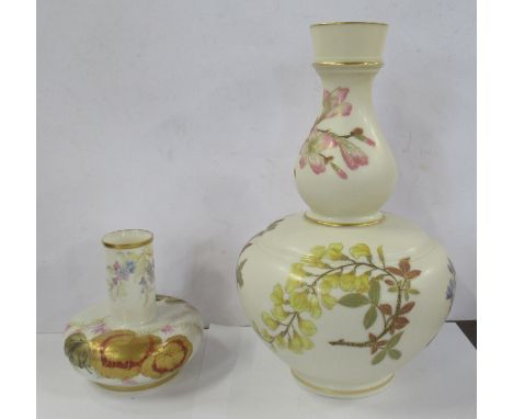 A Royal Worcester vase, decorated with flowers and gold leaves, dated 1891, height 4ins, together with a Royal Worcester ivor