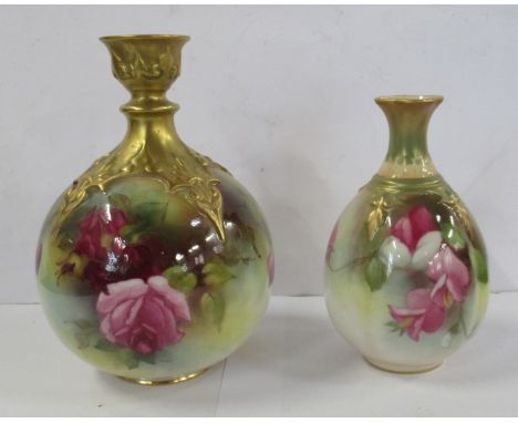 A Royal Worcester vase, decorated with Sweet Peas, shape number H283, height 4.5ins, together with another Royal Worcester va