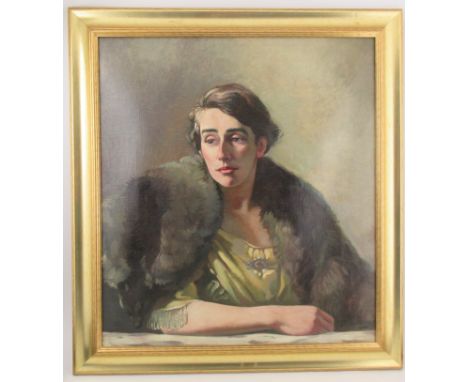 Eric Robertson, oil on canvas, portrait of a lady wearing a stole , 29.5ins x 26.5ins&nbsp;