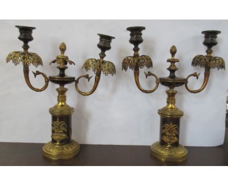 A pair of 19th century gilt metal and bronze candelabra, height 12ins