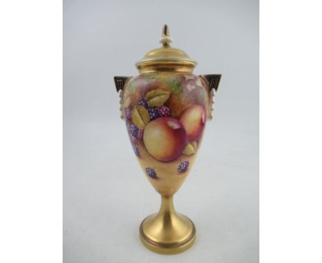 A Royal Worcester covered vase,&nbsp; decorated half round with hand painted fruit by Price, Shape No 2713, height approx 10i