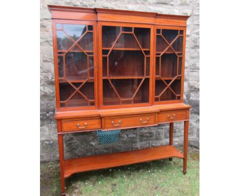 An Edwards &amp; Roberts display case, the upper section fitted with three astragal glazed doors, with adjustable shelves, th