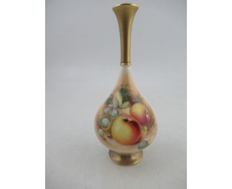 A Royal Worcester bulbous bodied vase, decorated half round with hand painted fruit by Roberts, shape No H307, height 8ins&nb