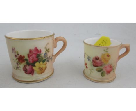 Two Royal Worcester blush ivory mugs, height 1.5ins and down&nbsp;Condition Report:  Both in good condition, no chips, cracks