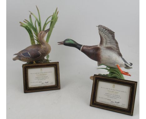 A pair of Royal Worcester models, of Mallard ducks, male and female, modelled by Ronald Van Ruyckevelt, with certificates, no