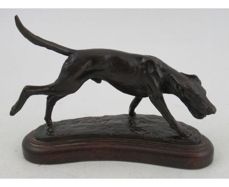 Priscilla Hann, a cast bronze model of a running hound, height 4ins, length 5ins