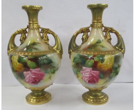 A pair of Royal Worcester vases, decorated with roses by M Blake, shape number 1683, height 7.5insCondition Report:  Both vas