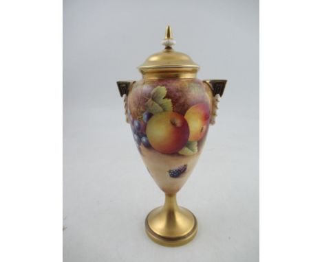 A Royal Worcester covered vase, decorated half round with hand painted fruit by Stanley, Shape No 2713, height approx 10ins&n