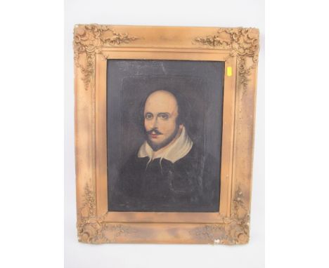 An oil on canvas, portrait of William Shakespeare, in a gilt frame, old repair to the canvas, 18ins x 13ins