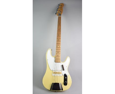 A Vintage Telecaster Style Electric Bass Guitar, Stamped Made In Japan, Thumb Rest Located for Left Hand Player but Strung Fo