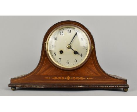 An Edwardian Inlaid Napoleon Hat Mantel Clock by Junghans, 32cms Wide