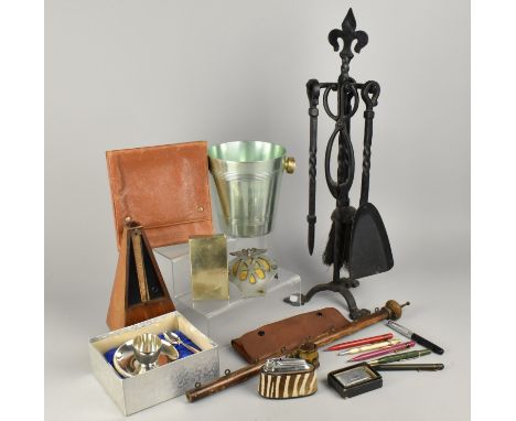 A Collection of Various Items to Comprise Silver Plated Sandwich Box, Vintage Pens, Metronome, Fire Companion Set, AA Badge e