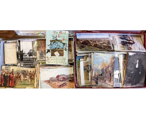 A collection of early 20th century loose postcards, both photographs and paintings, including views of Oxford and Oxford Coll