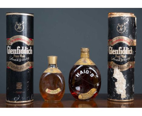 Whiskey consisting of a bottle of Dimple Scotts John Haig &amp; Co Limited Old Blended Scotch Whiskey, bottle 20cm in height 