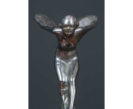 A Spirit of Ecstasy silver plated car mascot, standing on radiator cap, engraved to the base 'ROLLS ROYCE ....CHARLES SYKES',