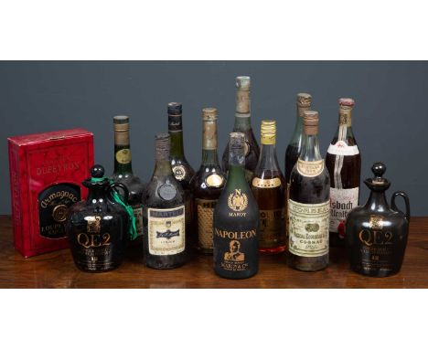 Alcohol to include a bottle of Armagnac J.Dupeyron Napoleon 700ml with original box; Hawkers Cognac Fine champagne finest 190