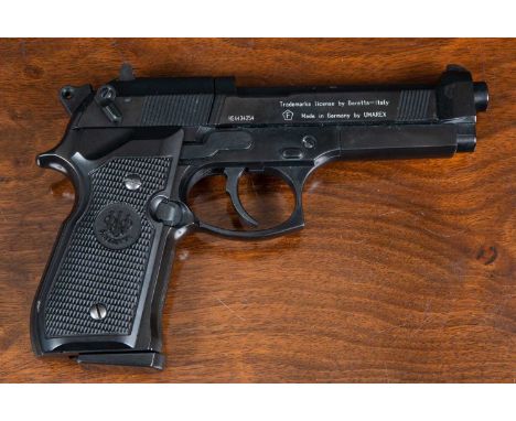 A Beretta Model 92 FS air pistol, .177 caliber, in a fitted case with gas cylinder, and pellets.Proof of age and identificati