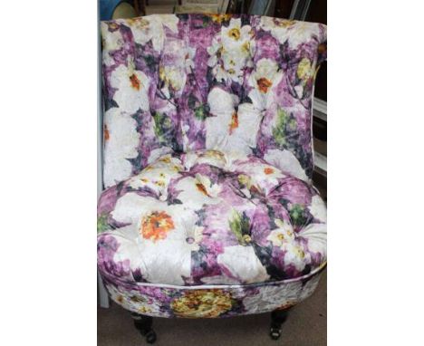 UPHOLSTERED TUB CHAIRfloral fabric with button studding, along with a roller blind (2) 