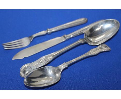 SET OF SIX EARLY 20TH CENTURY SILVER PLATED FISH KNIVES AND FORKSblades engraved with initial 'J'; together with a group of e