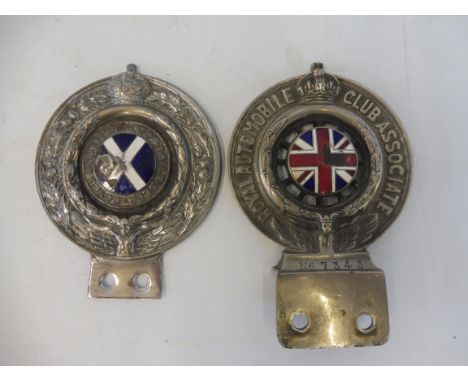 A Royal Automobile Club Associate car badge, type 2A-C, 1910s-1920s nickel plated brass with enamel centre (damaged) stamped 