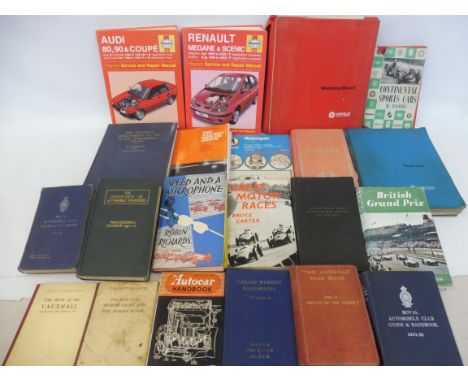 A box of assorted motoring volumes including The Institution of Automobile Engineers, session 1913-14, The Autocar Road Car R