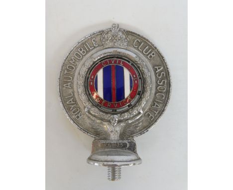 A Royal Automobile Club Associate car badge with Civil Service enamel centre, no. F57425.